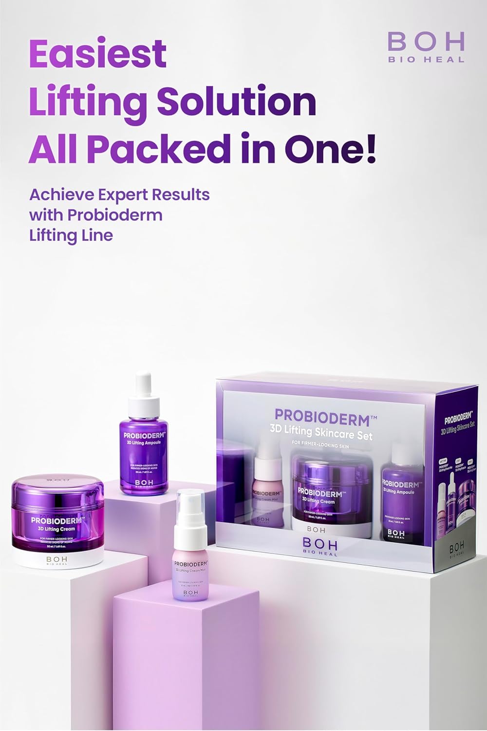Probioderm 3D Lifting Skincare Set | Anti-Aging Face Moisturizer Night Cream, Ampoule & Facial Serum Spray | Korean Skin Care Kit for Firming & Hydration | K Beauty Gift Set for Women - Image 3