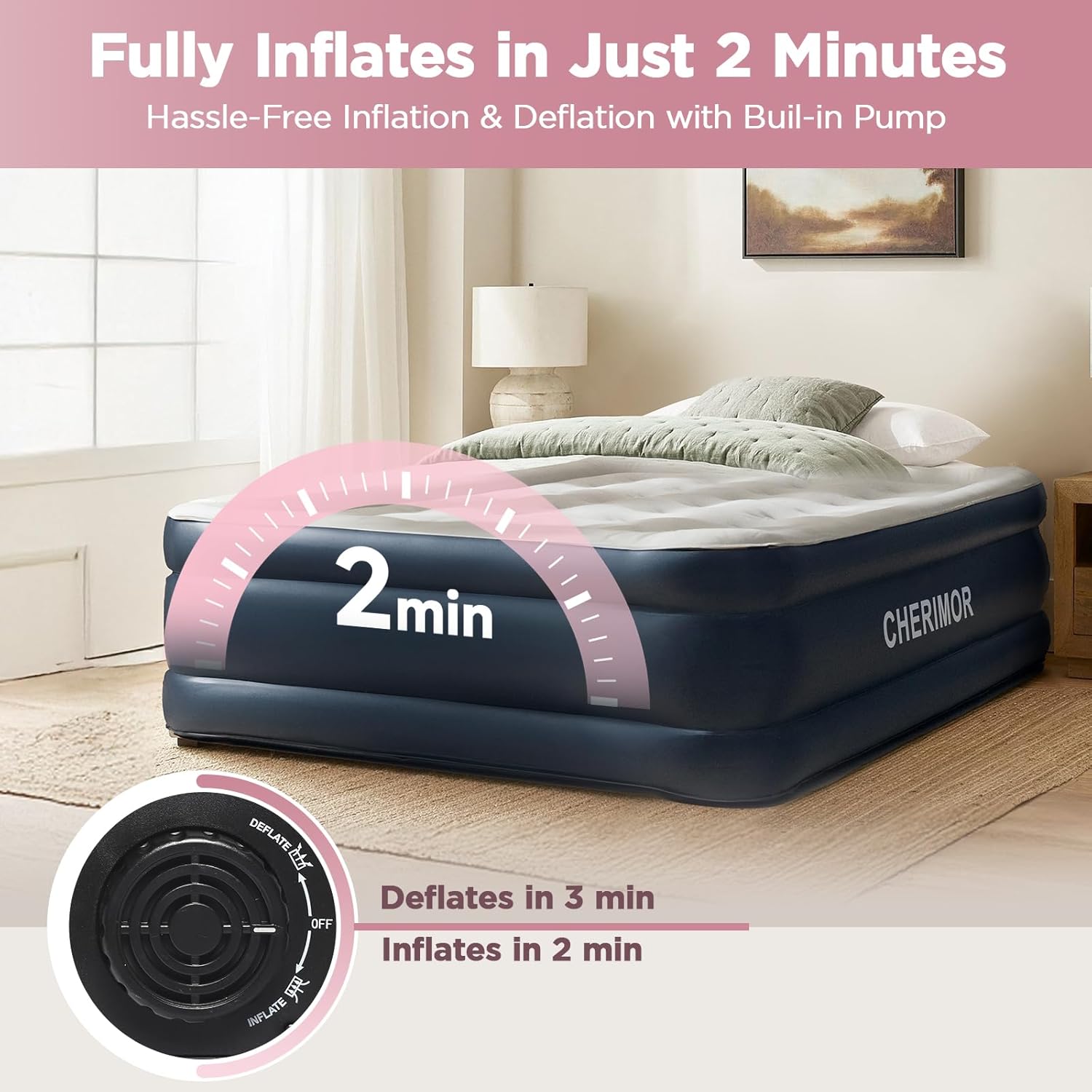 Queen Air Mattress with Built in Pump, 18" Elevated Height, 48Hr Leak-Tested, Honeycomb Coil Support, 800 lbs Capacity, Fast 3-Min Inflation–Blow Up Mattress for Guest Room & Sleepover - Image 7