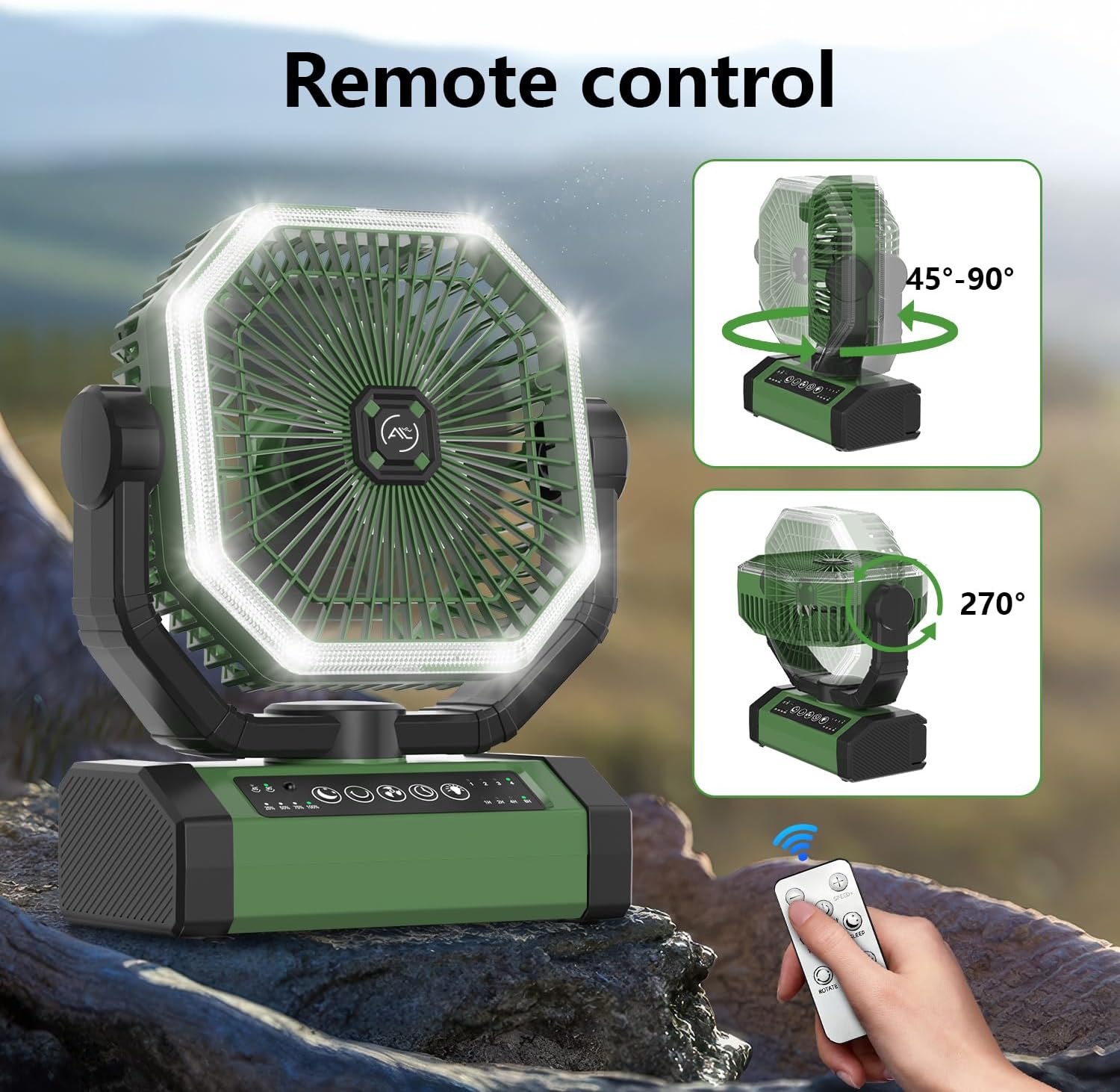 Portable Fan 24000mAh Battery Powered with Remote & LED, 4 Speed Strong Airflow, Desk/Camping/Outdoor/Gym Fan for Office Travel Treadmill Camping Gear - Image 6