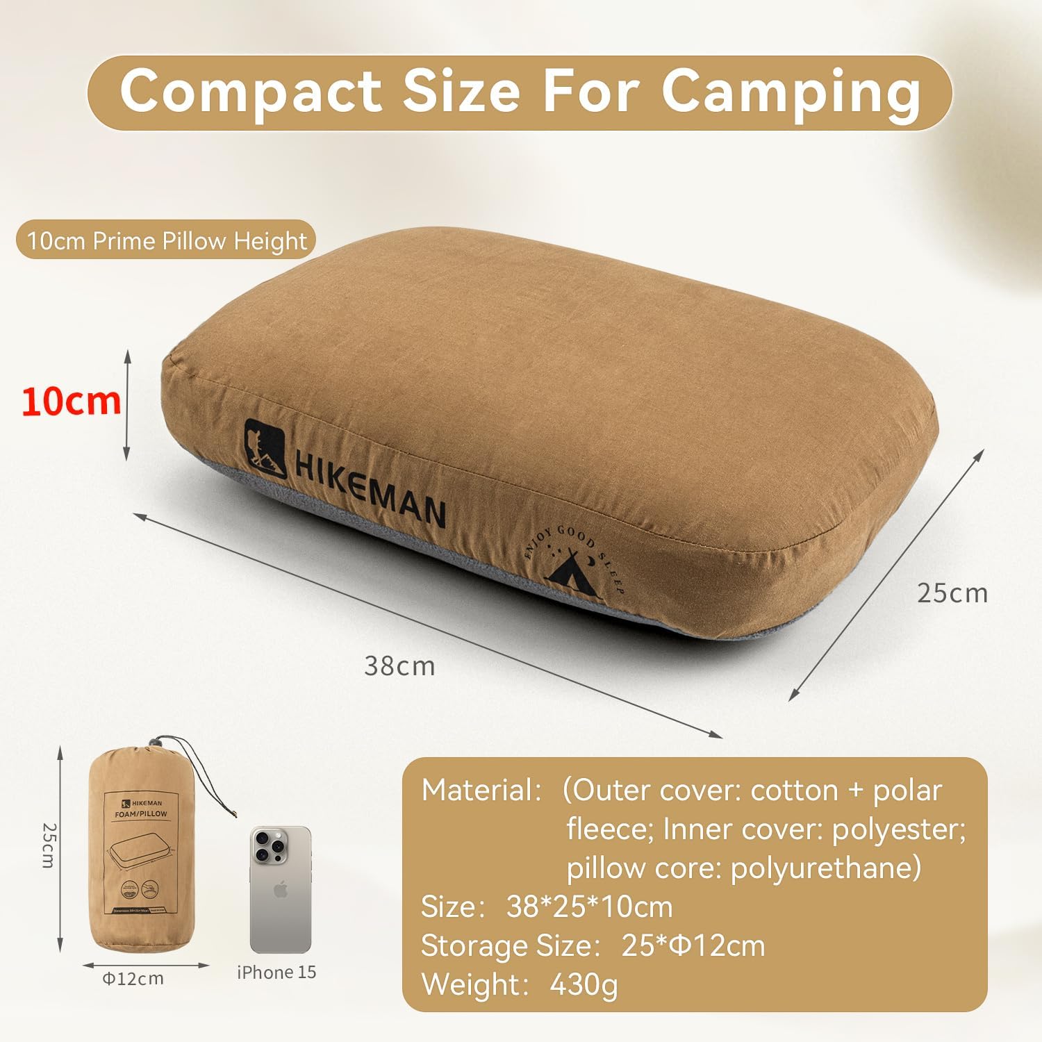 HIKEMAN Camping Memory Foam Pillow - Ultralight Travel Pillow,Backpacking Pillow with Removable Cover,Ergonomic Pillows,Neck Lumbar Support for Outdoor Camp,Sport,Hiking,Backpacking Sleep (Army Green) - Image 6