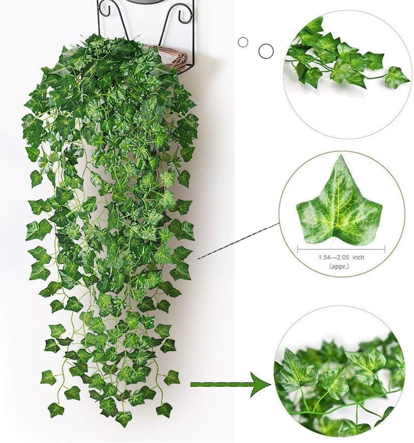 12 Pack Fake Vines for Room Decor Artificial Ivy Garland with Clip Green Flowers Hanging Plants Faux Greenery Leaves Bedroom Aesthetic Decor for Home Garden Wall Wedding - Image 2
