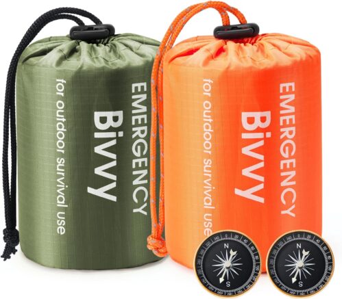 Esky Emergency Sleeping Bag, Portable Emergency Blanket Thermal Bivy Sack, Waterproof Lightweight Survival Gear with Compass for Camping Hiking Outdoor Adventure