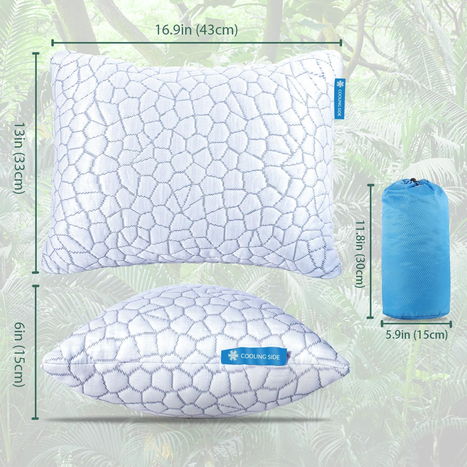 QUTOOL Small Travel Pillows for Sleeping, Cooling Memory Foam Camping Pillow, Backpacking for Hiking Gear, Portable Pillow with Travel Storage Bag, Camping Essentials for Adults Kids - Image 3