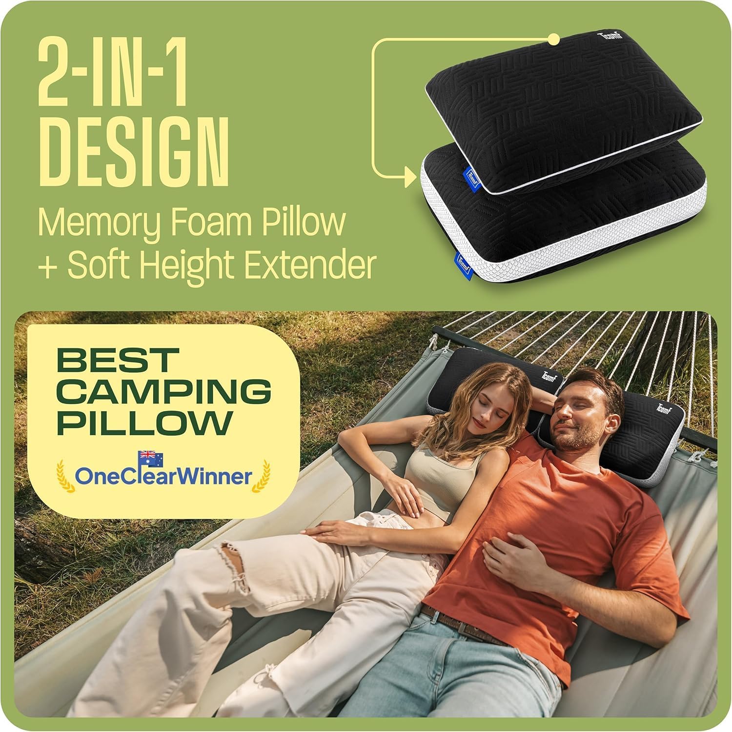 Camping Pillow: Dual Cover, Memory Foam Travel Pillow, Medium Firm Camp Pillow, Camping Pillows for Sleeping, 5 Layers for Support, Small Travel Pillow,Small Portable Pillow 10x16 Inches (Black) - Image 2