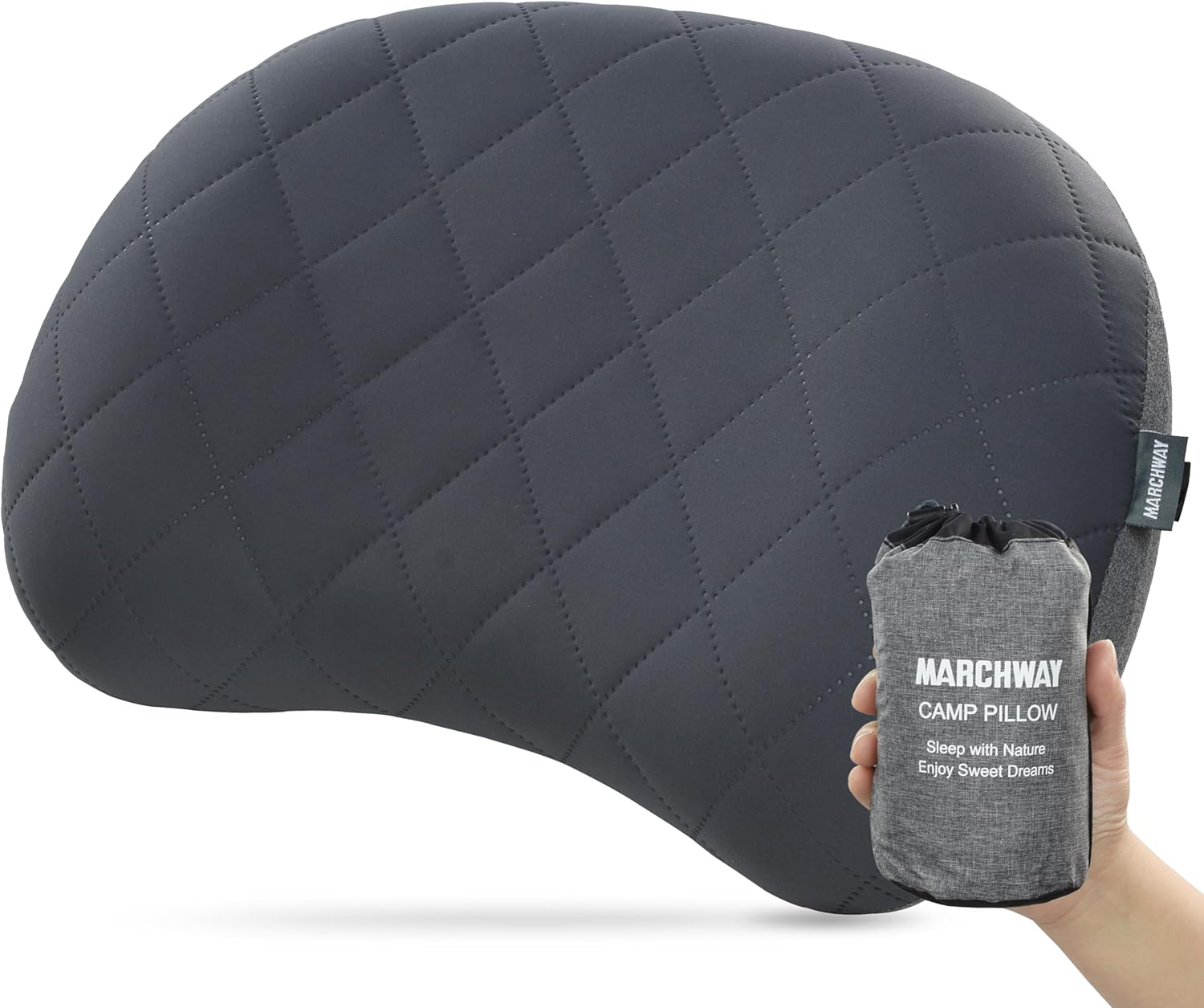 MARCHWAY Ultralight Inflatable Camping Pillow with Soft Washable Cover, Compact Compressible Portable Travel Air Pillow for Outdoor Camp, Sport, Hiking, Backpacking Sleep (Grey)