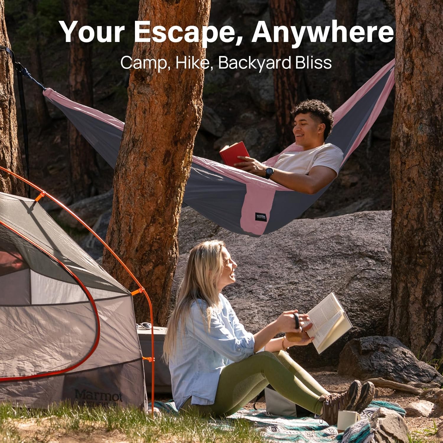 Kootek Camping Hammock 400 lbs Capacity, Portable Hammocks with Tree Straps & Attached Carry Bag, Camping Essentials Gear, Perfect for Outside Indoor Hiking Beach Backpack Travel - Image 7