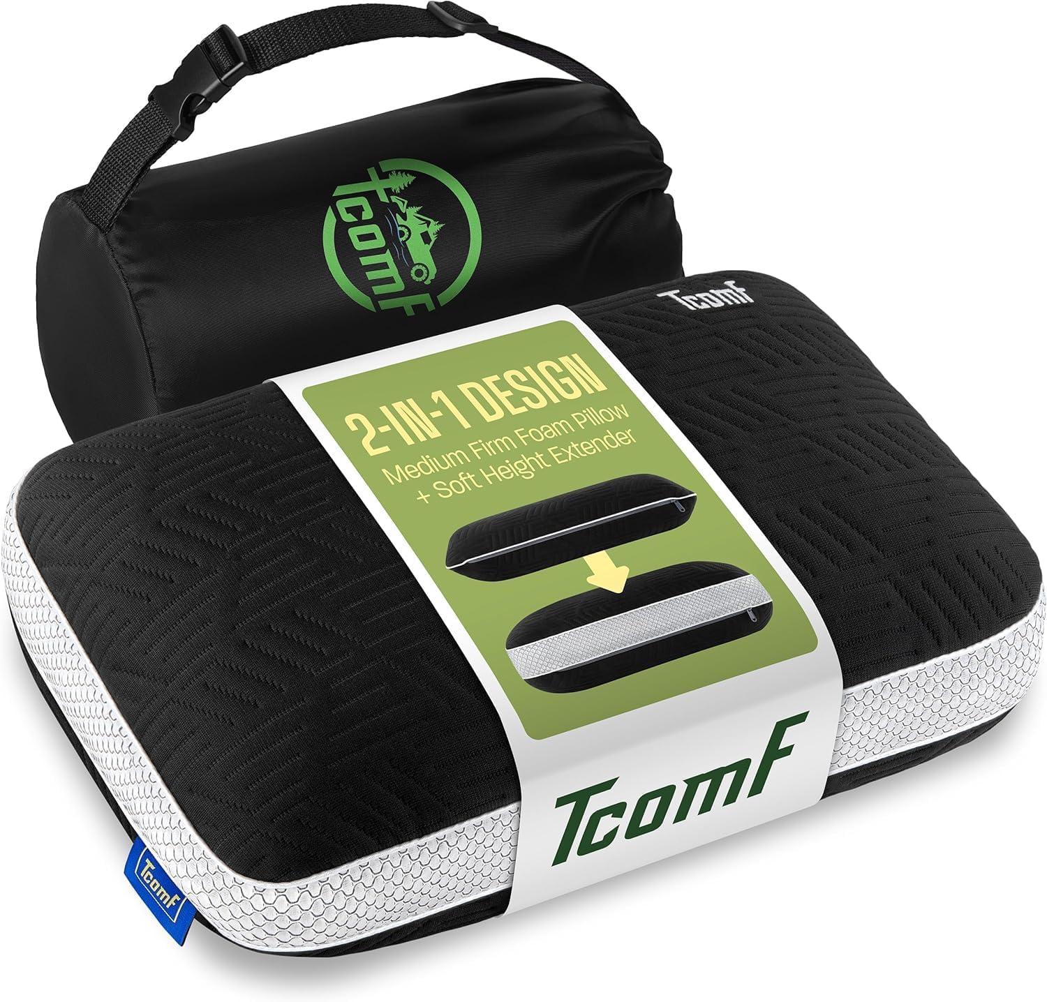 Camping Pillow: Dual Cover, Memory Foam Travel Pillow, Medium Firm Camp Pillow, Camping Pillows for Sleeping, 5 Layers for Support, Small Travel Pillow,Small Portable Pillow 10x16 Inches (Black)