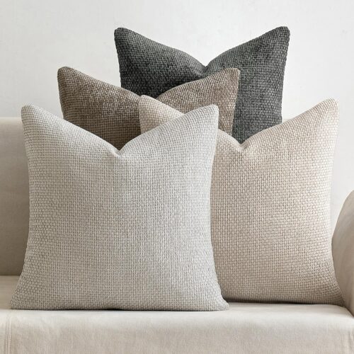 MIULEE Pack of 4 Couch Throw Pillow Covers 18×18 Inch Neutral Soft Decorative Chenille Pillow Covers Farmhouse Boho Cushion Covers for Mid Century Modern Home Decor Sofa Bedroom Living Room