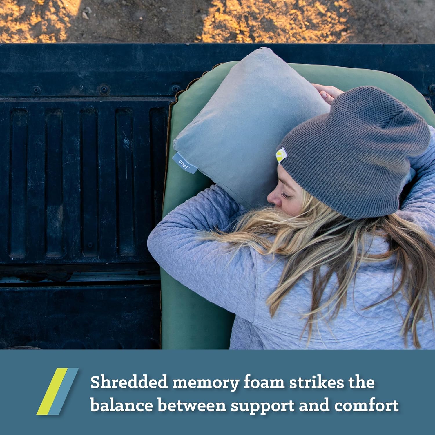 Klymit Drift Camping Pillow, Shredded Memory Foam Travel Pillow with Reversible Cover for Outdoor Use, Green, Regular - Image 3