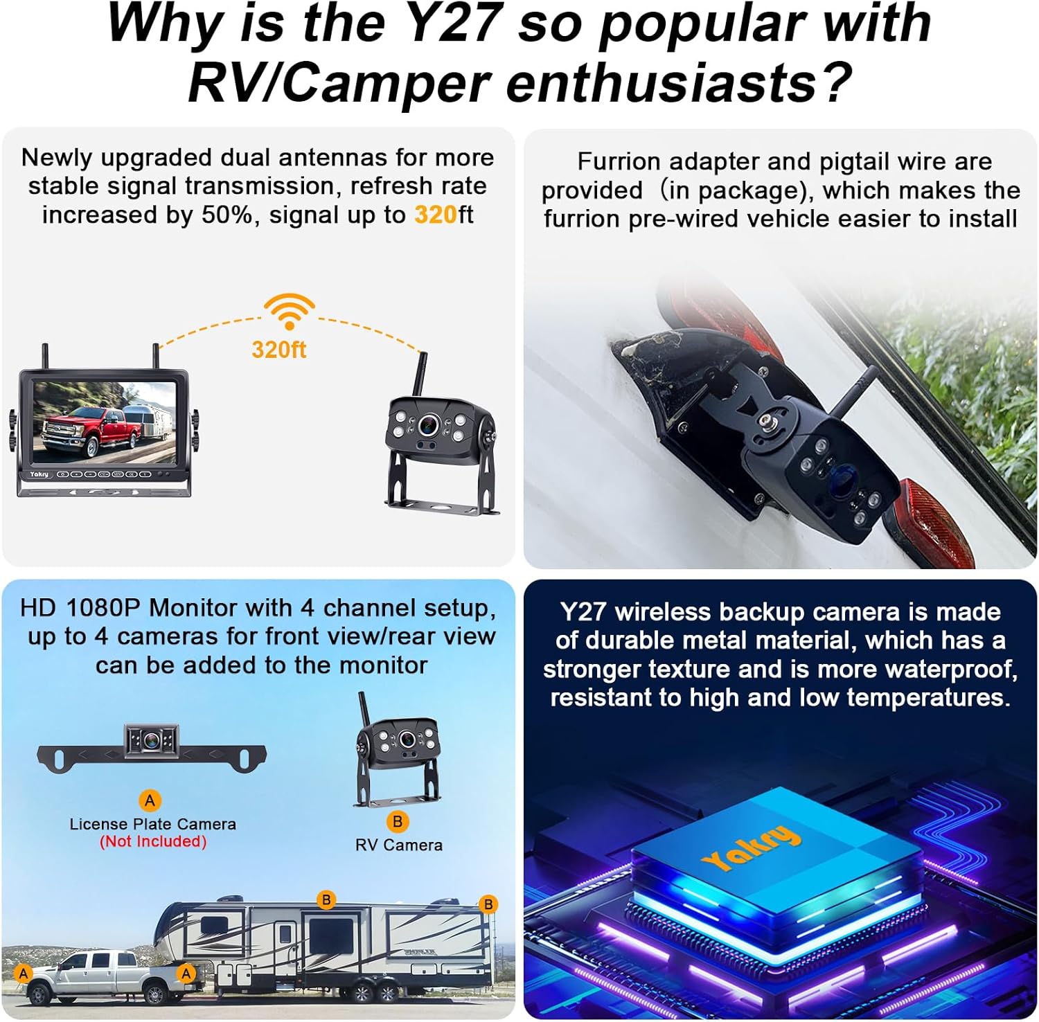 RV Backup Camera Wireless Plug and Play: Pre-Wired for Furrion System Recording Wide View Rear View Camera Clear Night Vision HD 1080P 7'' Touch Key Monitor for Trailer Camper Motorhome Yakry Y27-N - Image 2