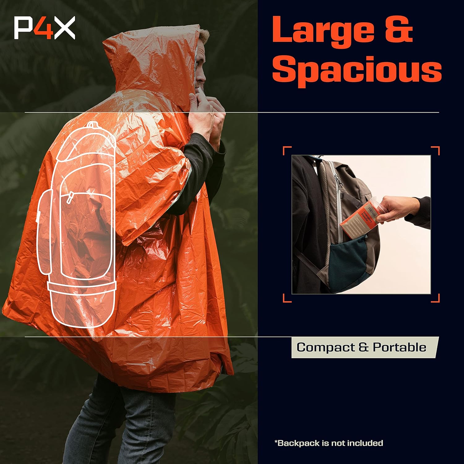 PREPARED4X Emergency Poncho and Mylar Blanket Liner - Waterproof, Wind-Resistant Outdoor Rain Poncho for Camping, Emergencies - Image 7