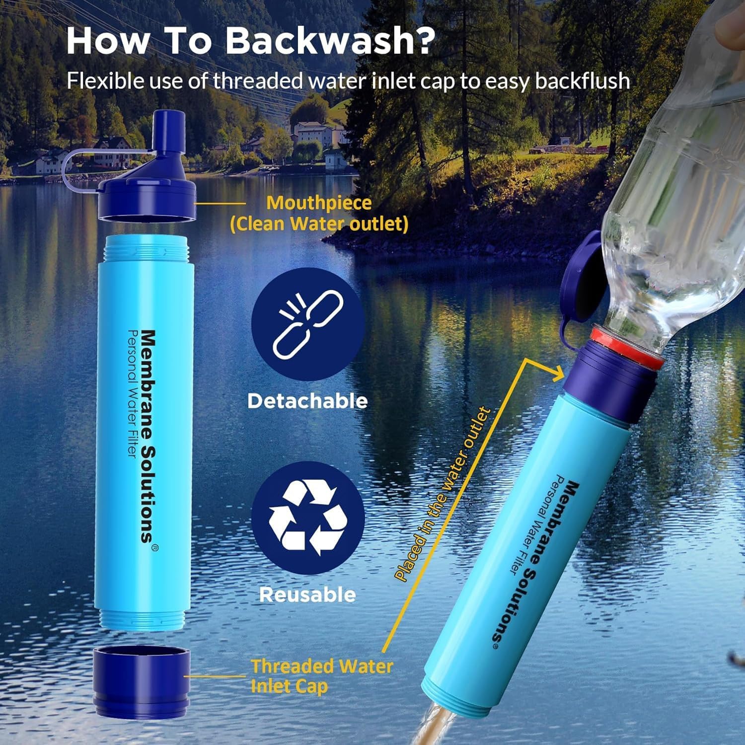 Membrane Solutions Straw Water Filter S1, NSF/ANSI 42&372&401 certificated, Survival Filtration Portable Gear, Emergency Preparedness, Supply for Drinking Hiking Camping Team Family Outing - Image 5