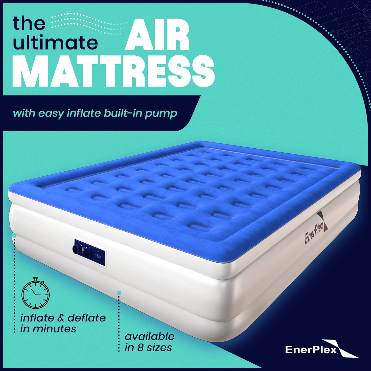 EnerPlex Dual Pump Luxury Queen Size Air Mattress Airbed with Built in Pump Raised Double High Queen Blow Up Bed for Home Camping Travel 2-Year Warranty - Image 2