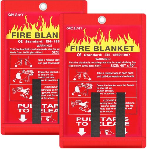 Fire Blanket – 2 Pack – 40″ x 40″ Emergency Fire Blanket for Home and Kitchen, Camping, Grill, Kitchen, Home, Car, School, Warehouse