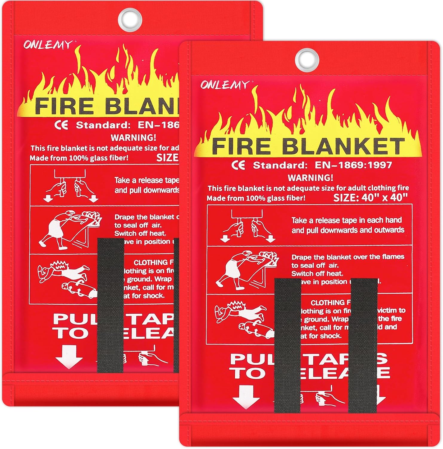 Fire Blanket - 2 Pack - 40" x 40" Emergency Fire Blanket for Home and Kitchen, Camping, Grill, Kitchen, Home, Car, School, Warehouse