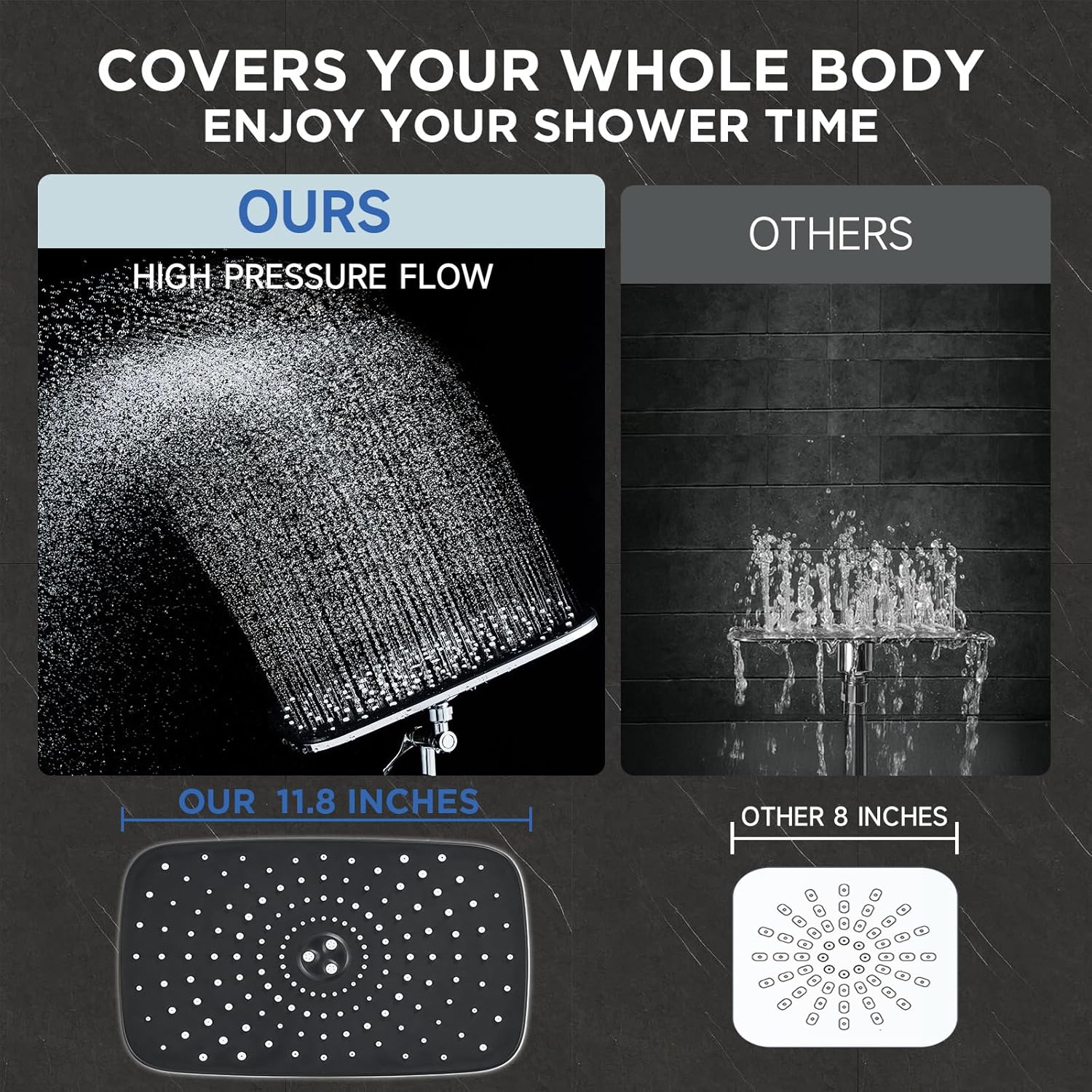 Veken Wide Rain Shower Head with 6 Modes Handheld Water Spray,High Pressure Showerhead Combo with Arm for Bathroom Accessories,Home Decor Detachable Dual Shower with Anti-Clog Nozzles,Silver Chrome - Image 5