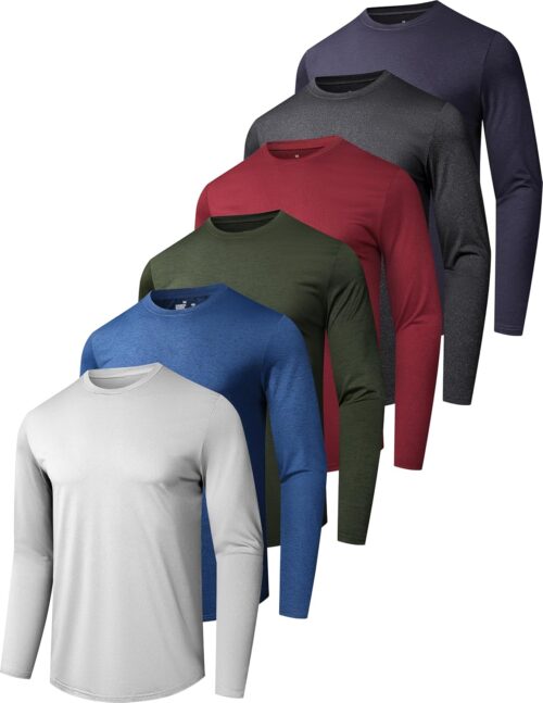 6 Pack Men’s Quick Dry Long Sleeve Shirts UPF 50+ UV Sun Protection SPF Shirt Moisture Wicking T-Shirt for Casual Workout