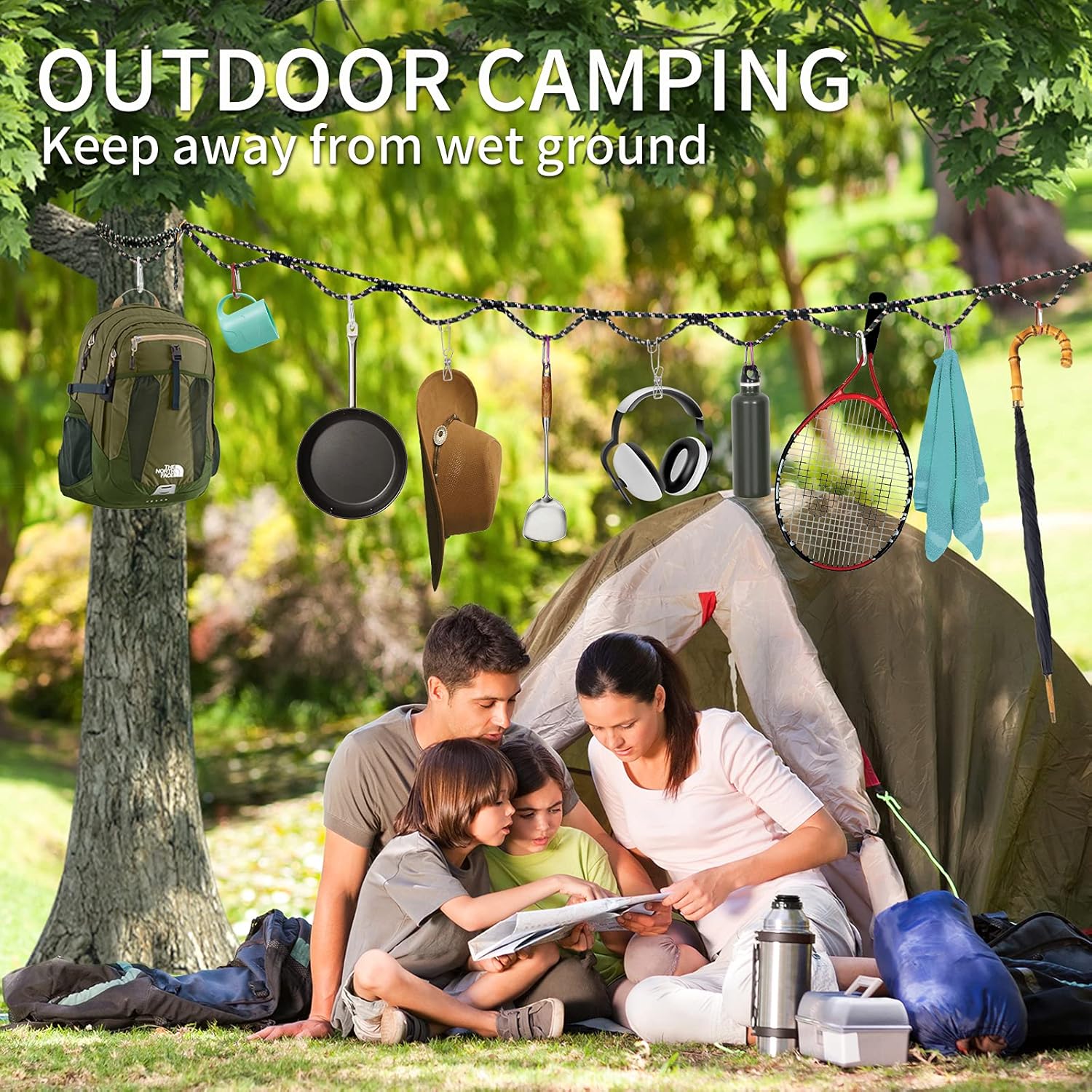 Roptat Campsite Storage Strap with 12 PCS Buckles&6 Clothes Pins Clothesline Hanging Gear for Tent Campers Car Camping Garden Supplies Family RV Trailer Hanging Gear (with Buckles) - Image 3