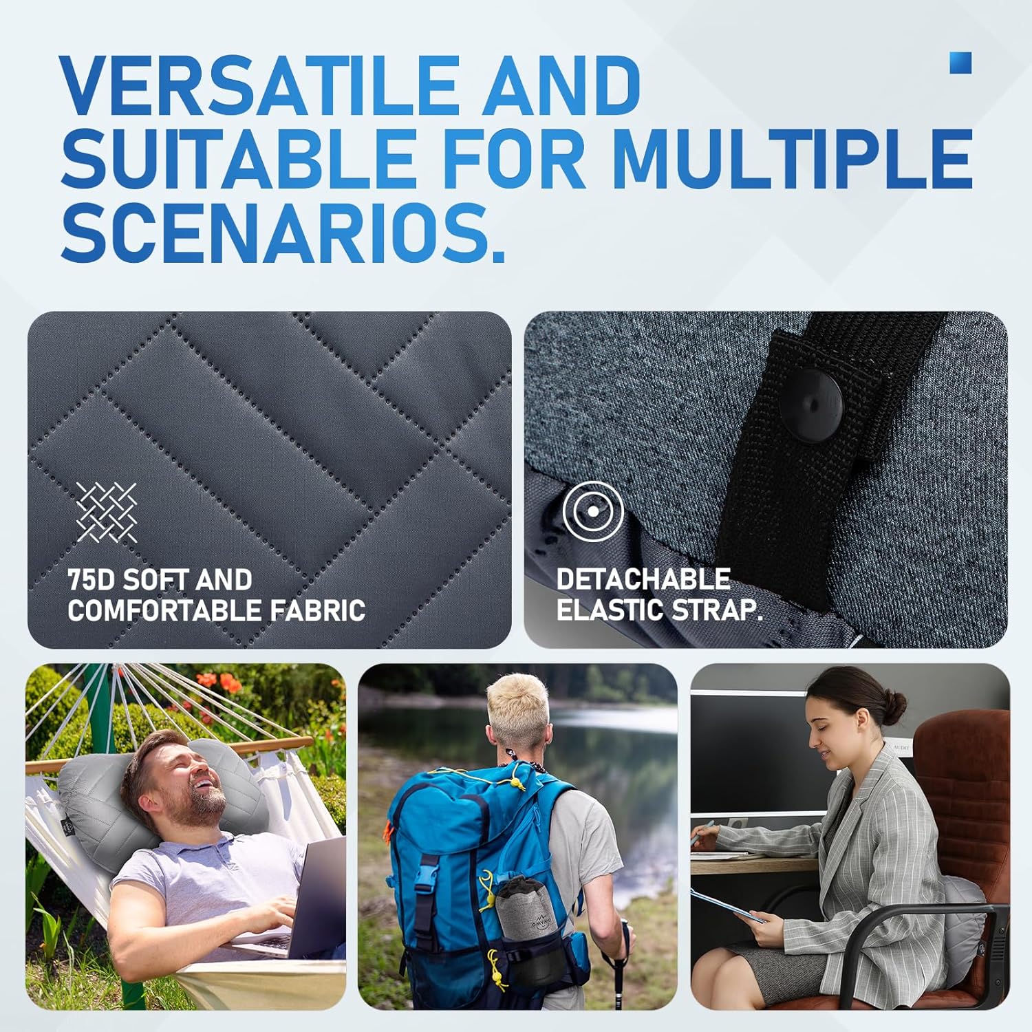 Camping Pillow with Washable Removable Cover -Ultralight Inflatable Pillow for Neck Lumbar Support with Silicone Silent Earplugs and 3D Sleep Eye Mask-Travel Air Pillows for Hiking,Backpacking - Image 7