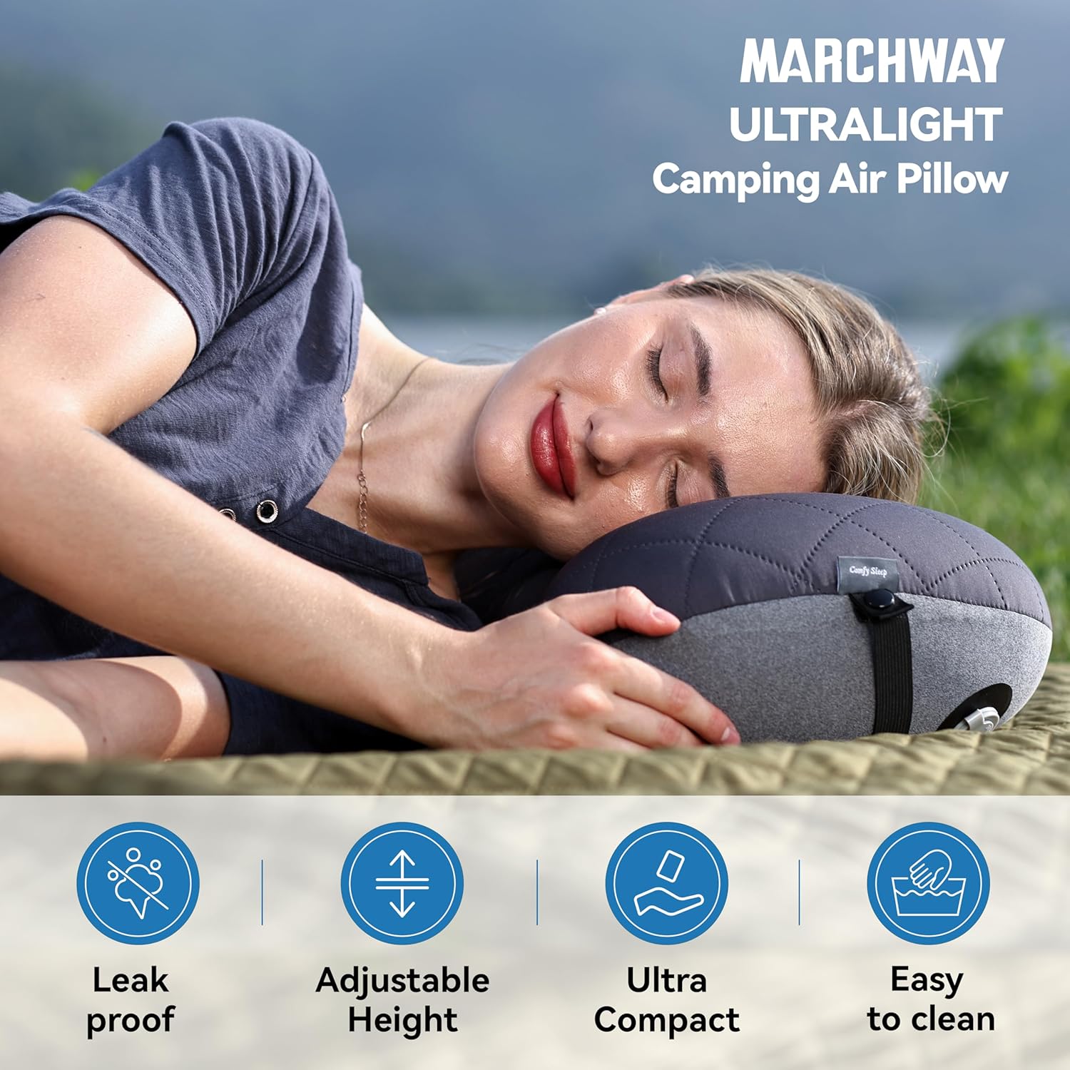 MARCHWAY Ultralight Inflatable Camping Pillow with Soft Washable Cover, Compact Compressible Portable Travel Air Pillow for Outdoor Camp, Sport, Hiking, Backpacking Sleep (Grey) - Image 2