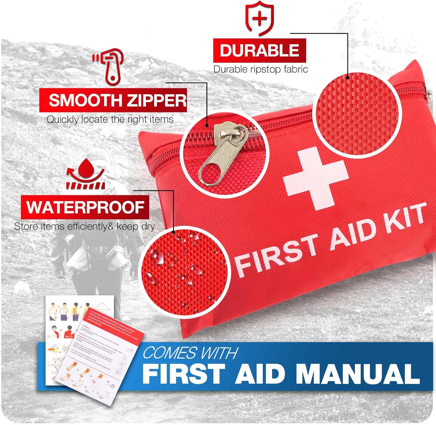 First Aid Kit for Home Car Travel 107 Piece Emergency Kits for Hiking Camping Small Trauma Kit for Boat Vehicle Lightweight Compact Pocket Aid Kit for Sports Outdoor Survival - Image 4