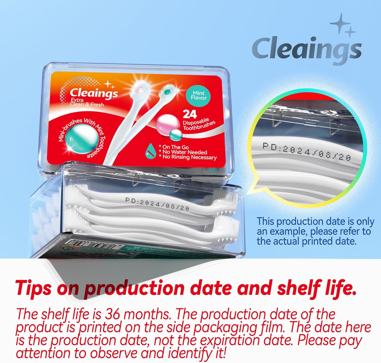 cleaings® Mini Brushes-Disposable Toothbrushes with Toothpaste and Pick for Work or Travel, 24 Count (Mint Flavor(Pack of 1)) - Image 2