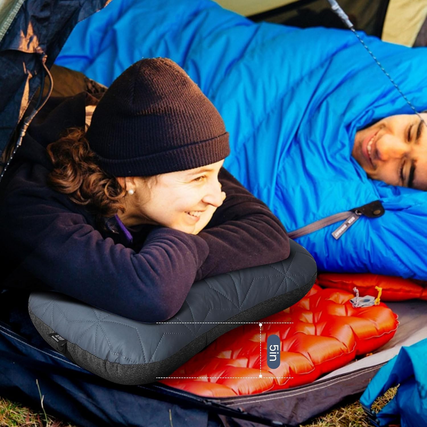 Camping Pillow with Removable Cover - Ultralight Inflatable Pillow for Camping Lightweight, Ergonomic and Washable for Camping, Hiking, and Travel Gray - Image 2