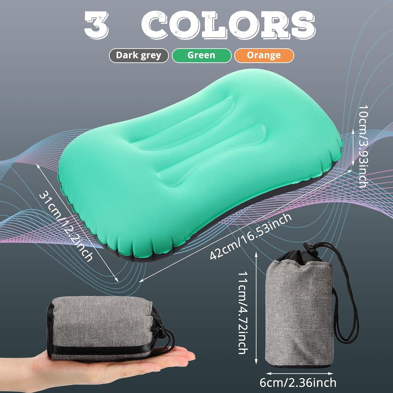 Yulejo 3 Pcs Inflatable Camping Travel Pillow Ultralight Portable Backpacking Pillow for Neck Lumbar Support Camp Hiking Sleeping, 3 Colors - Image 2