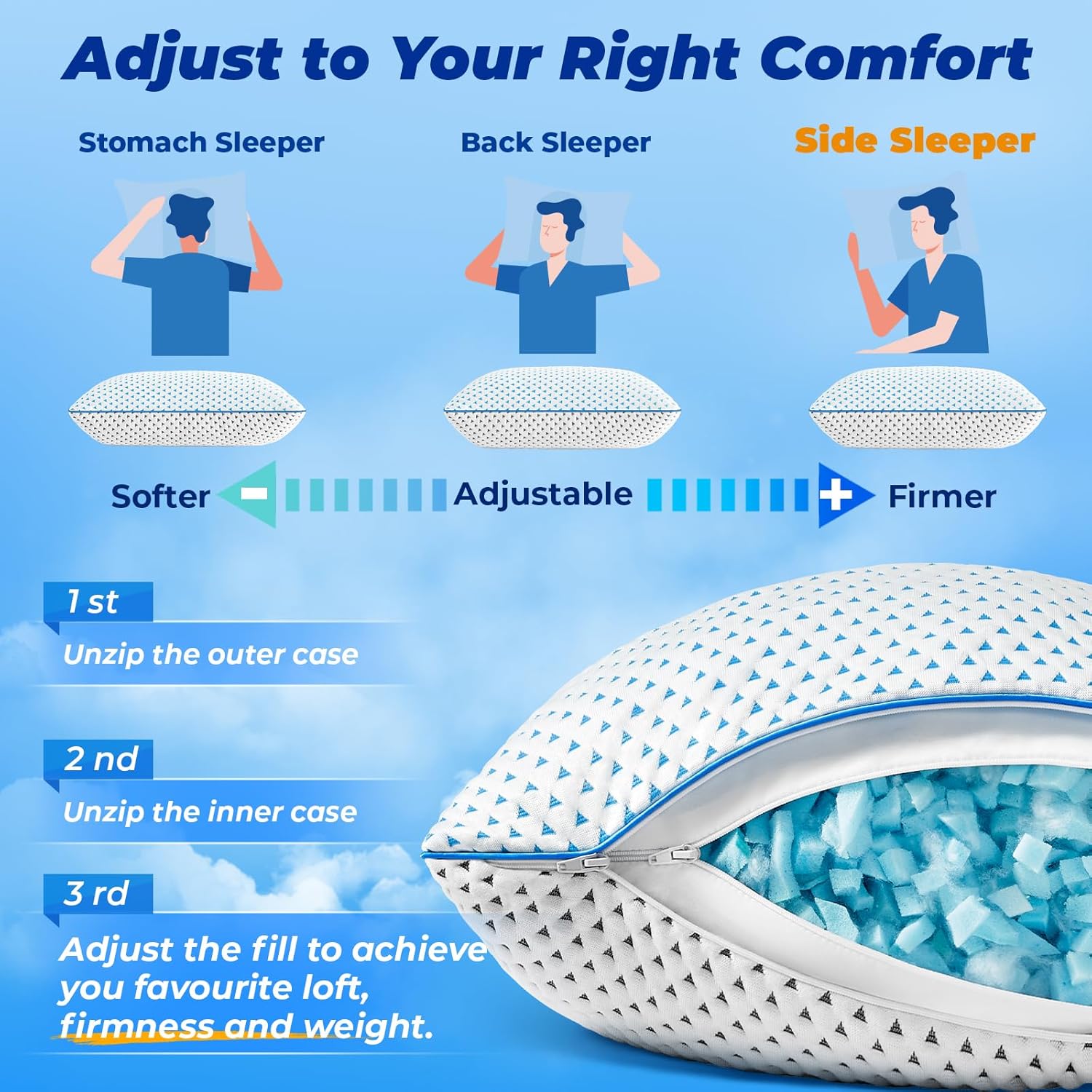 Small Cooling Shredded Memory Foam Pillow for Travel & Camping, Compressible Adjustable Gel Bed Pillow Washable Cover, Medium Firm Neck Lumbar Support, Ideal Sleeping,Car,Airplane,Toddler,Backpacking - Image 4