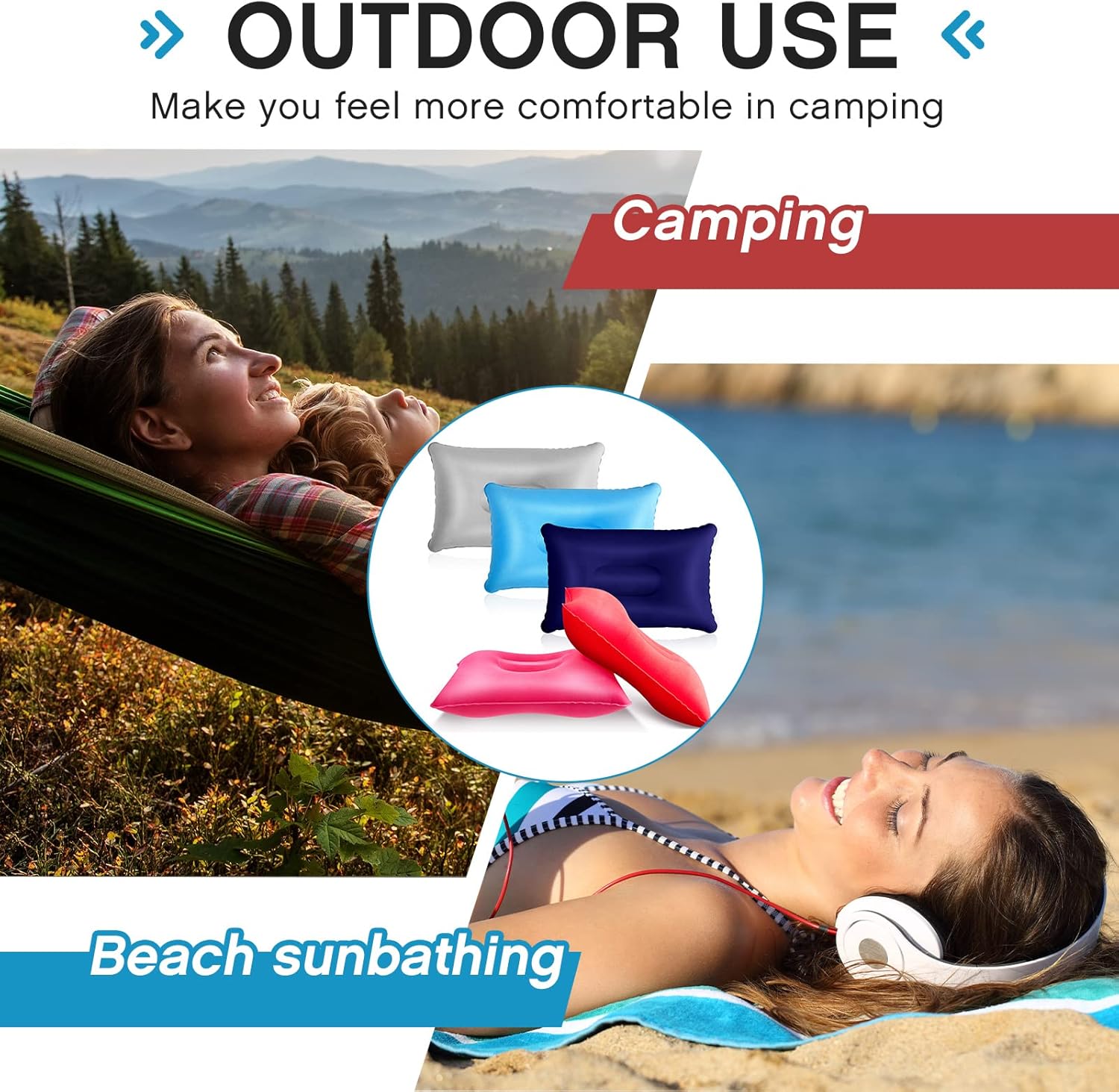 Maitys 5 Pieces Inflatable Travel Pillow Portable Compact Air Pillow Flocked Fabric Backpacking for Camping Hiking Home Office Sleeping Neck Head Lumbar Support(13.39 x 8.66 Inches,Multicolor) - Image 5