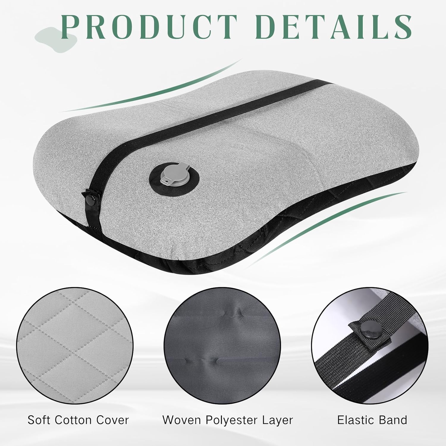 2 Pack Inflatable Travel Camping Pillow with Removable Cover Backpacking Blow up Neck Air Pillow Compressible for Lumbar Support Travel Hiking(Black,Grey) - Image 5