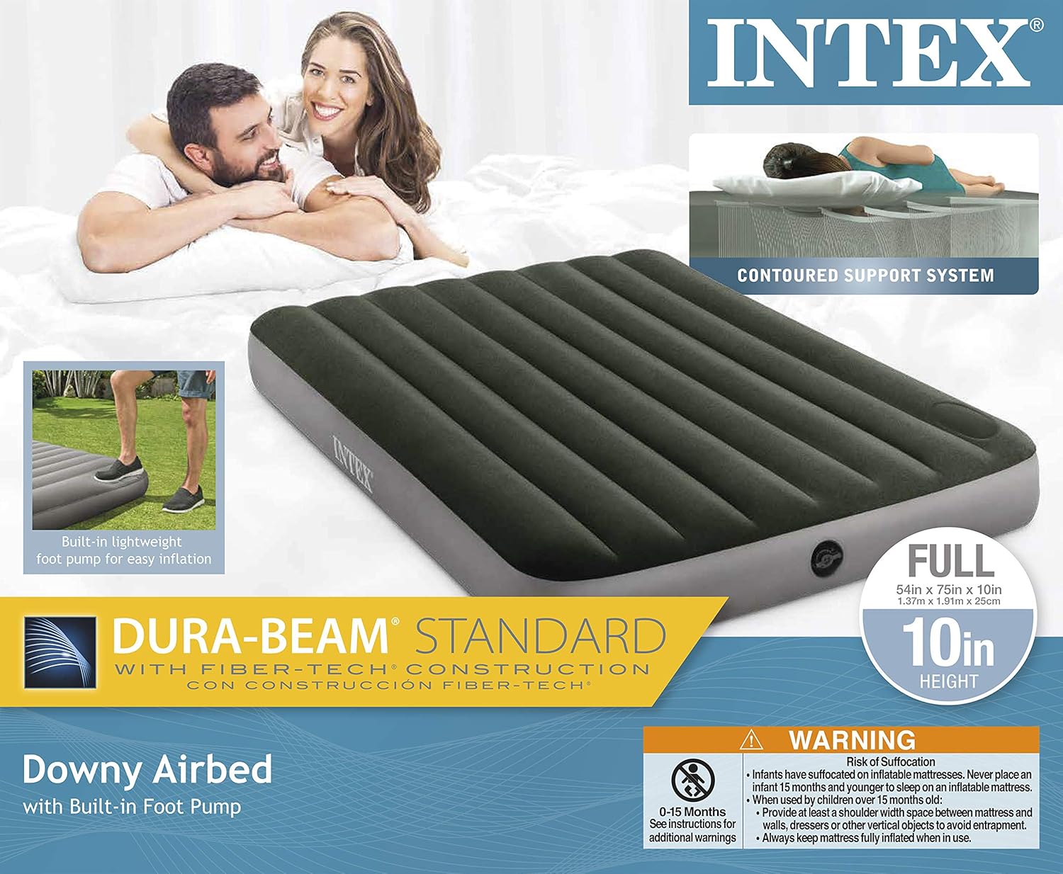 Intex 64762E Dura-Beam Standard Downy Air Mattress: Fiber-Tech – Full Size – Built-in Foot Pump – 10in Bed Height – 600lb Weight Capacity - Image 9