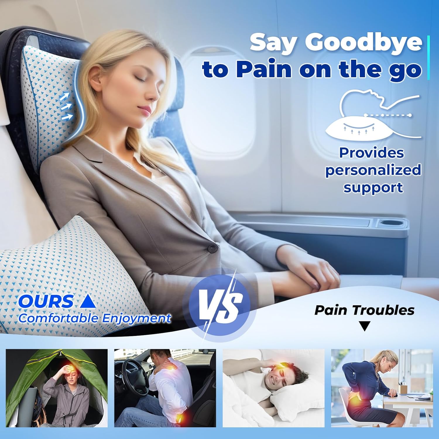 Small Cooling Shredded Memory Foam Pillow for Travel & Camping, Compressible Adjustable Gel Bed Pillow Washable Cover, Medium Firm Neck Lumbar Support, Ideal Sleeping,Car,Airplane,Toddler,Backpacking - Image 3