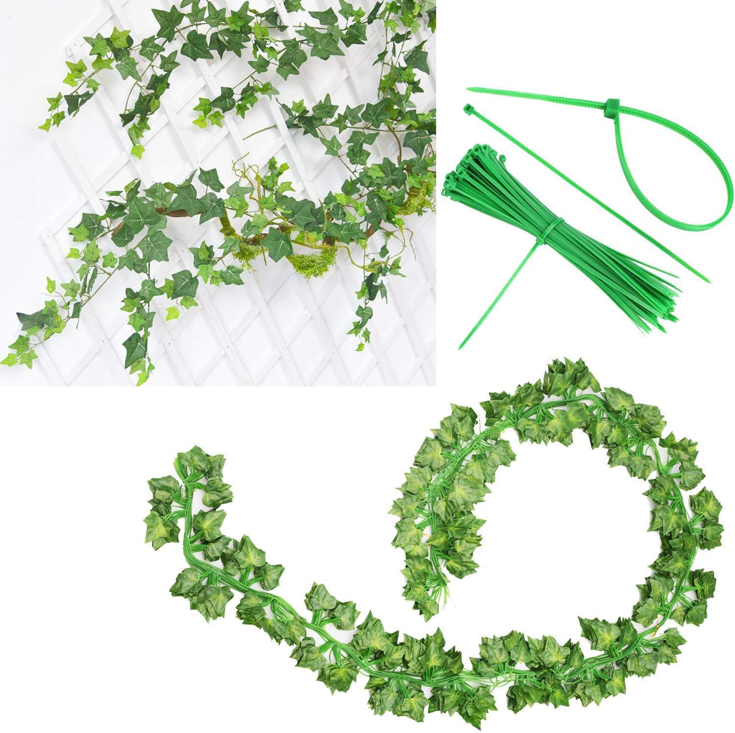 12 Pack Fake Vines for Room Decor Artificial Ivy Garland with Clip Green Flowers Hanging Plants Faux Greenery Leaves Bedroom Aesthetic Decor for Home Garden Wall Wedding - Image 6