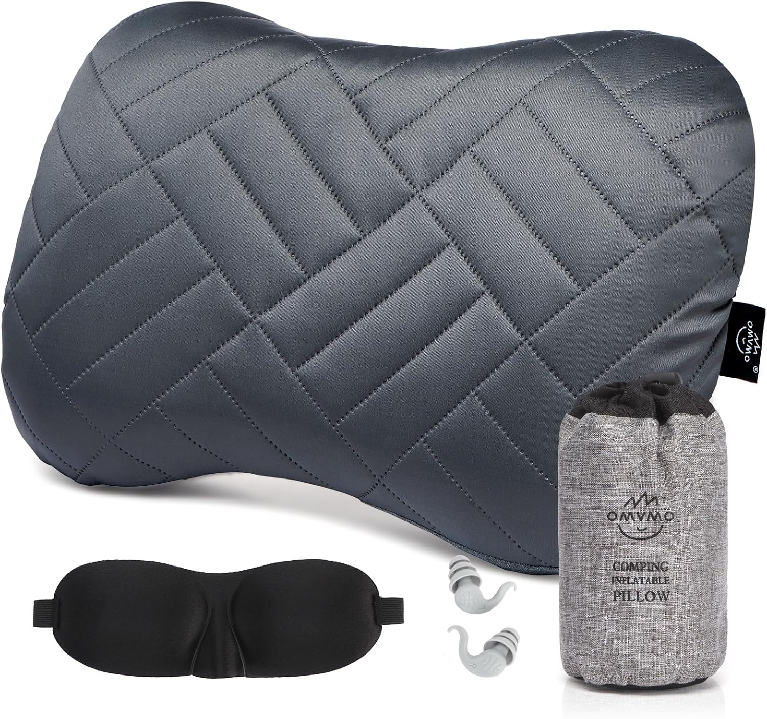 Camping Pillow with Washable Removable Cover -Ultralight Inflatable Pillow for Neck Lumbar Support with Silicone Silent Earplugs and 3D Sleep Eye Mask-Travel Air Pillows for Hiking,Backpacking