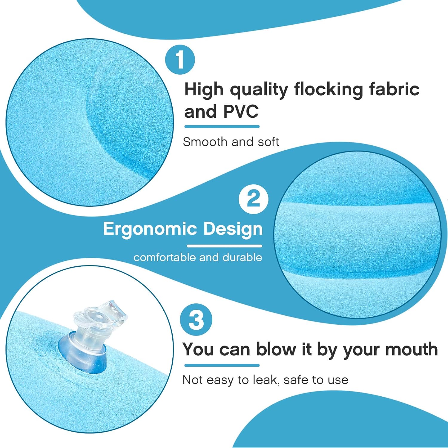 Maitys 5 Pieces Inflatable Travel Pillow Portable Compact Air Pillow Flocked Fabric Backpacking for Camping Hiking Home Office Sleeping Neck Head Lumbar Support(13.39 x 8.66 Inches,Multicolor) - Image 3