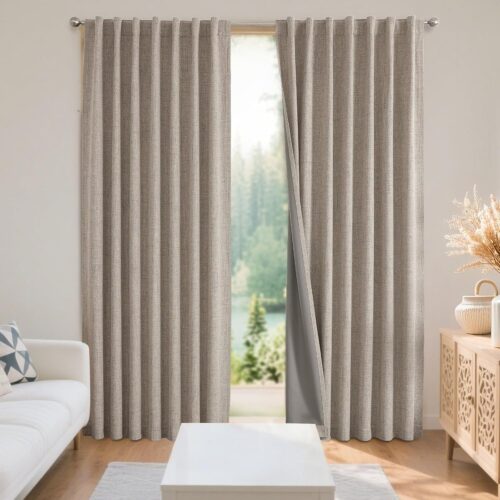 Joydeco Blackout Curtains for Bedroom – Natural Linen Curtains 52 X 84 inch, Thermal Insulated 100% Blackout 2 Panels Light Blocking Drapes, Rod Pocket & Back Tabs, Darkening Privacy for Living Room