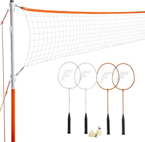 Franklin Sports Badminton Net Sets – Outdoor Backyard + Beach Badminton Net + Equipment Set – (4) Rackets + (2) Birdies + Portable Net Included – Adults + Kids Set