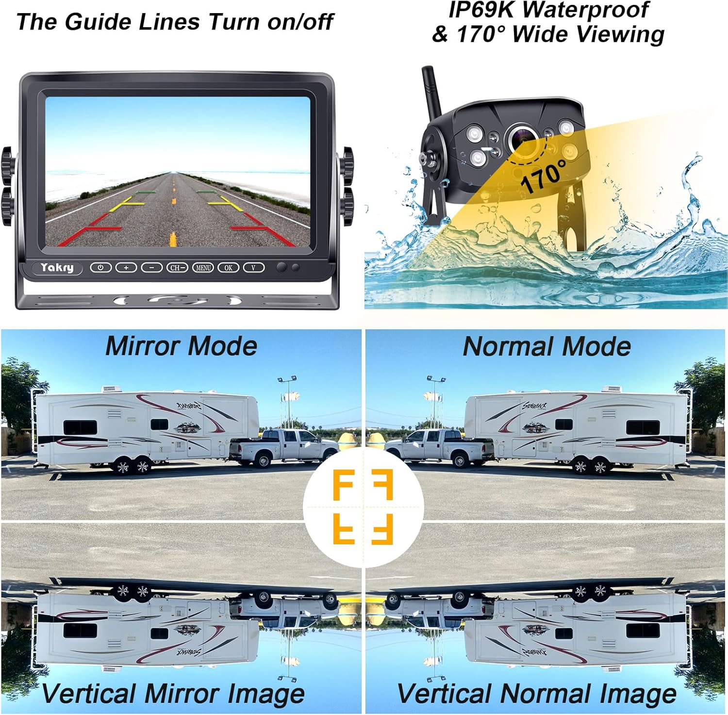 RV Backup Camera Wireless Plug and Play: Pre-Wired for Furrion System Recording Wide View Rear View Camera Clear Night Vision HD 1080P 7'' Touch Key Monitor for Trailer Camper Motorhome Yakry Y27-N - Image 6