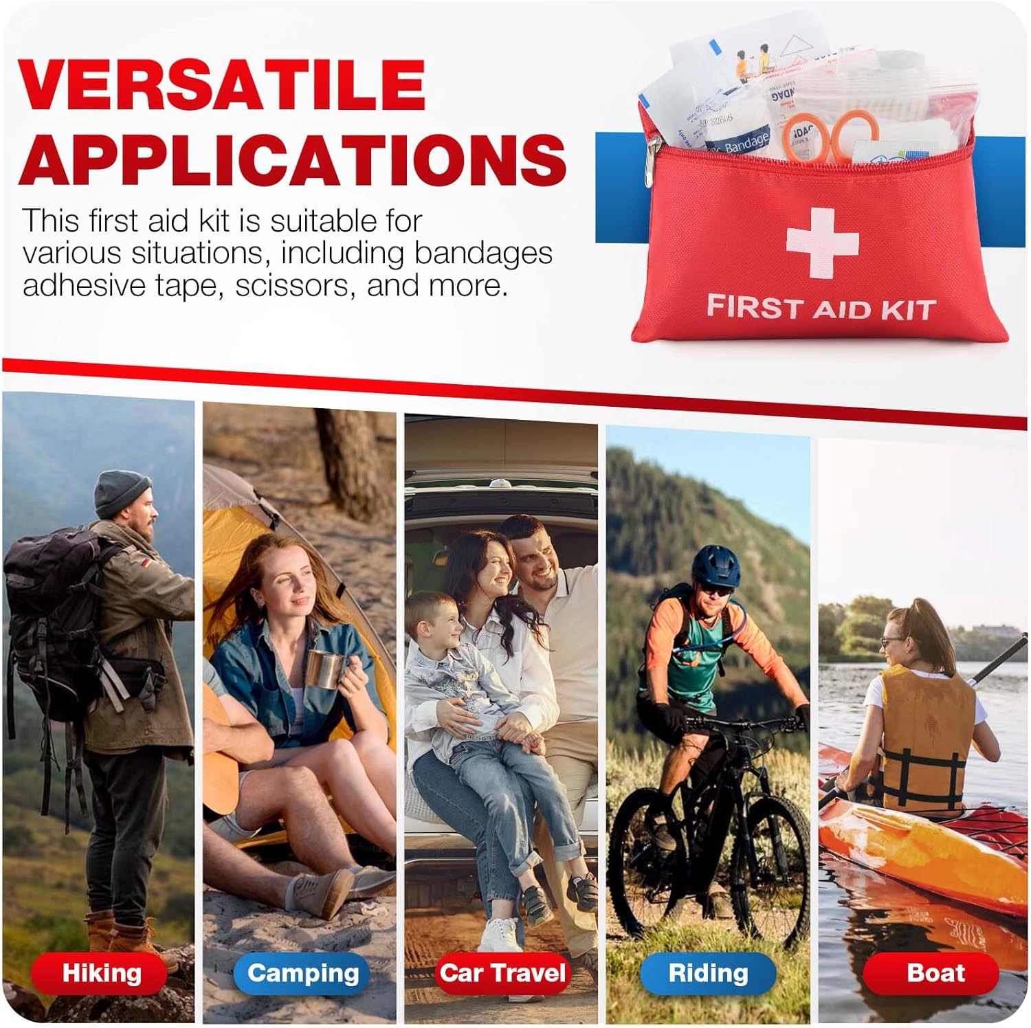 First Aid Kit for Home Car Travel 107 Piece Emergency Kits for Hiking Camping Small Trauma Kit for Boat Vehicle Lightweight Compact Pocket Aid Kit for Sports Outdoor Survival - Image 6