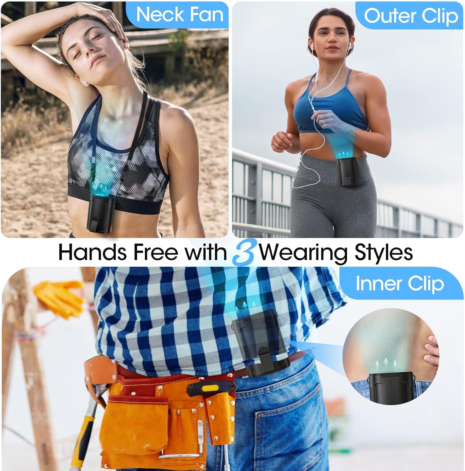 2025 AI Portable Fan Rechargeable, 4 Speeds 6600RPM Strong Airflow, Personal Waist Fan with up to 25H of Working Time, Hands-Free Hanging Neck Fan, Wearable Belt Fan for Camping, Outdoor, Jobsite - Image 4