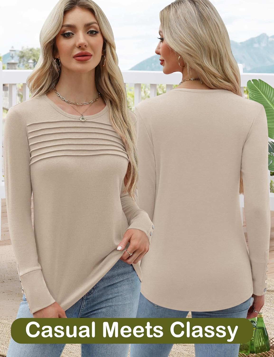 Womens Long Sleeve Shirts Dressy Casual Tunic Tops Basic Fall Fashion Trendy Outfits for Business Blouses Work Clothes - Image 4