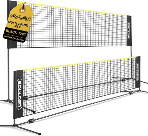 Boulder Portable Badminton Pickleball Net – Foldable/Extendable Poles for Multiple Sports Heights (UP to 5 ft) – Ideal for Tennis, Pickleball, Soccer Tennis – Easy Setup