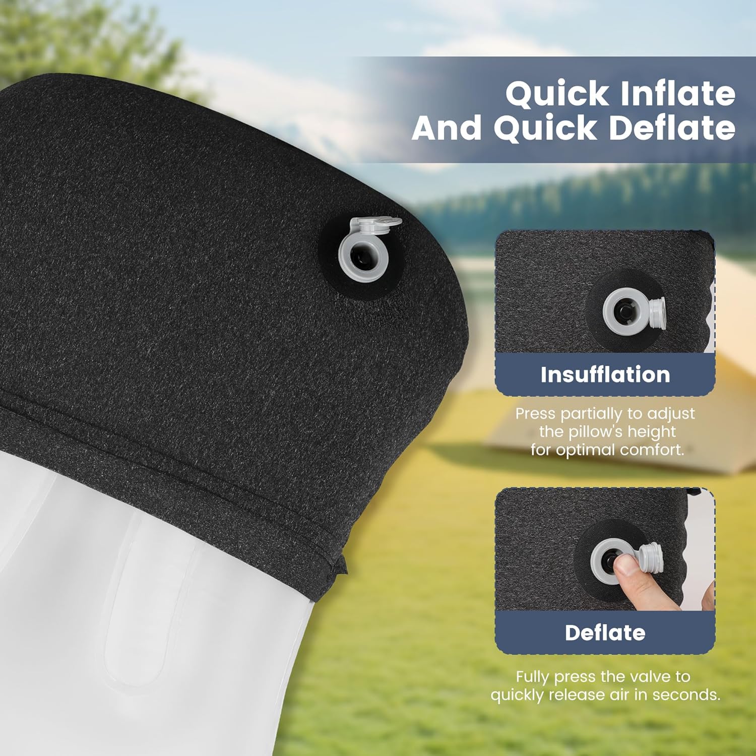 Camping Pillow with Removable Cover - Ultralight Inflatable Pillow for Camping Lightweight, Ergonomic and Washable for Camping, Hiking, and Travel Gray - Image 4