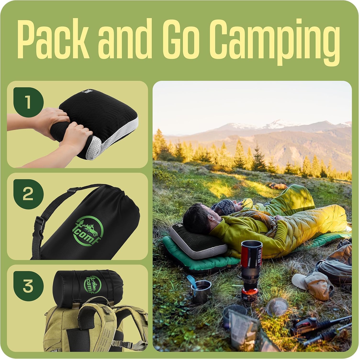 Camping Pillow: Dual Cover, Memory Foam Travel Pillow, Medium Firm Camp Pillow, Camping Pillows for Sleeping, 5 Layers for Support, Small Travel Pillow,Small Portable Pillow 10x16 Inches (Black) - Image 8