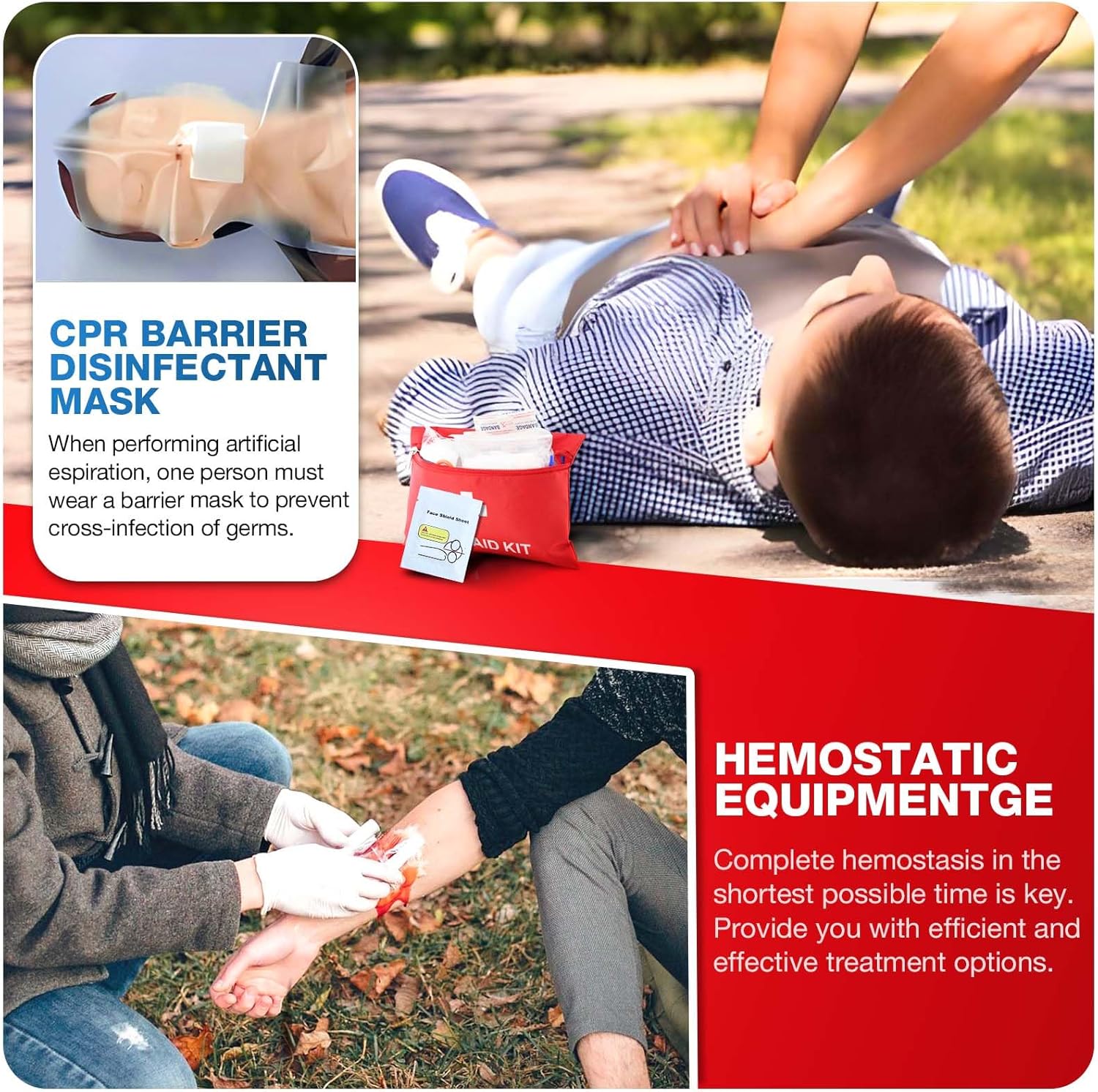 First Aid Kit for Home Car Travel 107 Piece Emergency Kits for Hiking Camping Small Trauma Kit for Boat Vehicle Lightweight Compact Pocket Aid Kit for Sports Outdoor Survival - Image 5