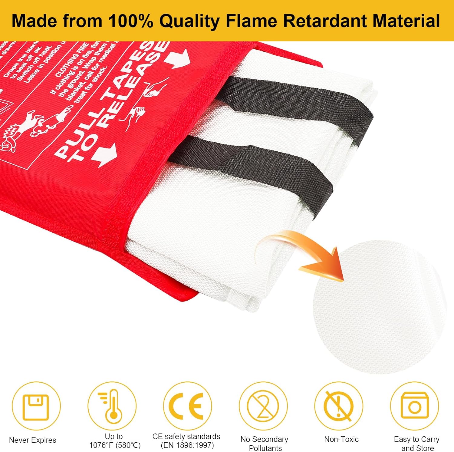 Fire Blanket - 2 Pack - 40" x 40" Emergency Fire Blanket for Home and Kitchen, Camping, Grill, Kitchen, Home, Car, School, Warehouse - Image 2