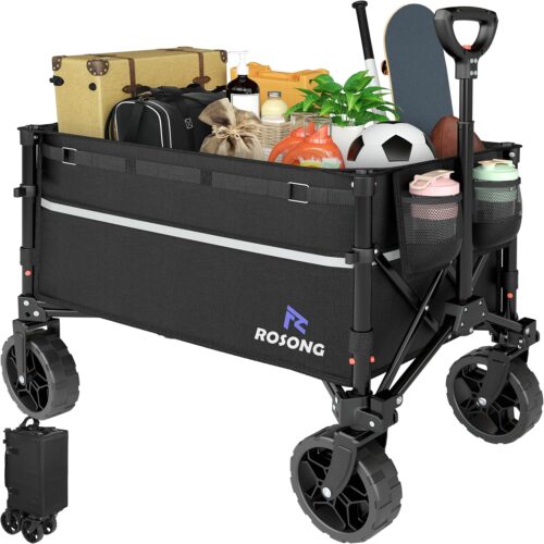 Collapsible Wagon Cart with Wheels Foldable – Folding Utility Heavy Duty Wagons Carts for Grocery Sports Garden Shopping Camping