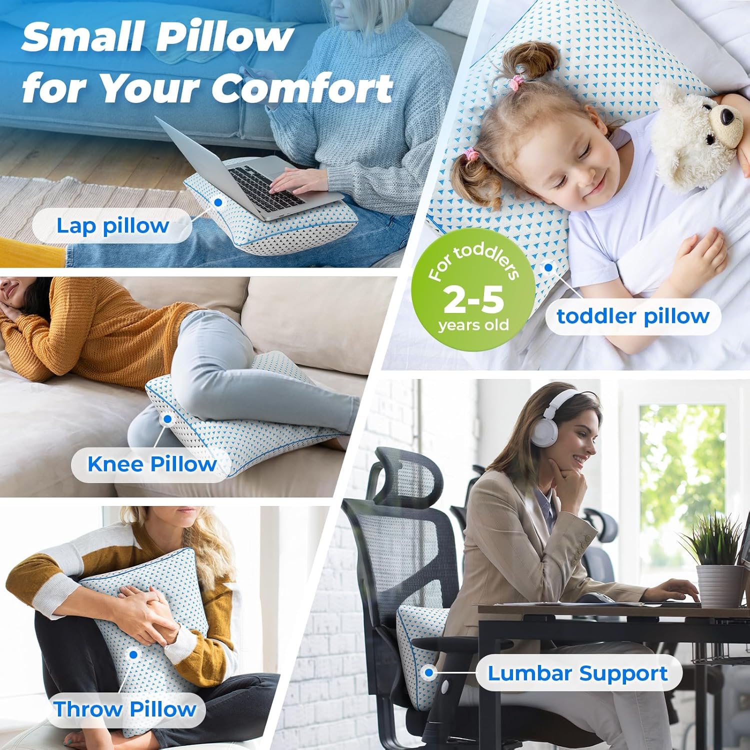 Small Cooling Shredded Memory Foam Pillow for Travel & Camping, Compressible Adjustable Gel Bed Pillow Washable Cover, Medium Firm Neck Lumbar Support, Ideal Sleeping,Car,Airplane,Toddler,Backpacking - Image 8