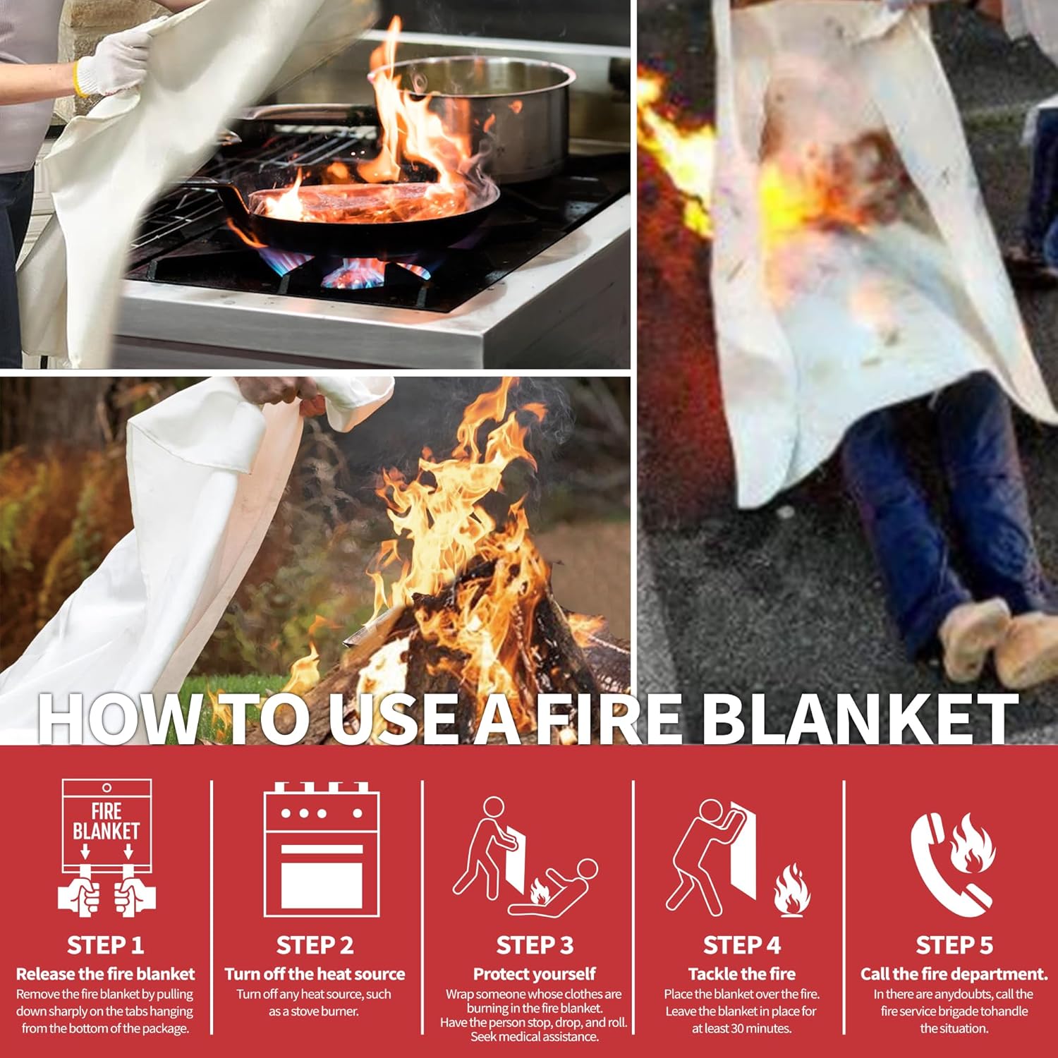 Fire Blanket for Home and Kitchen,40" x 40",4 Pack,Emergency Fire Blanket - Image 3